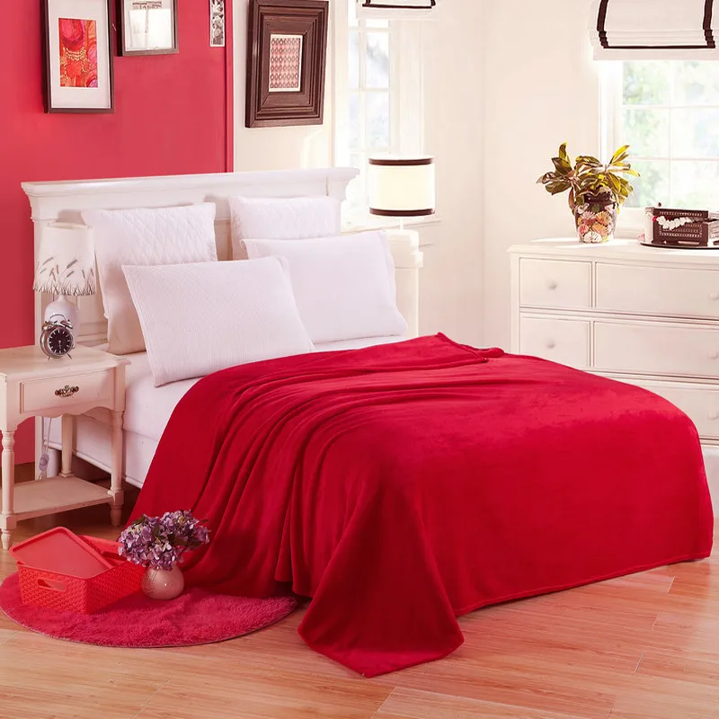Bed Sheet Microfiber - ホームテキスタイルソフト固体毛布フリースフランネルブランケット大人ソファ寝具マンタ赤緑青フランネルスロー毛布ベッド