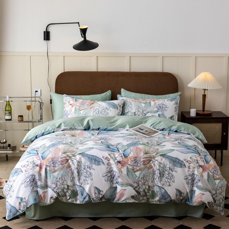 Home Textiles Premium - 100% エジプト綿鮮やかな葉の花の掛け布団カバーセット超柔らかく絹のような寝具セットプレミアムクイーンサイズ