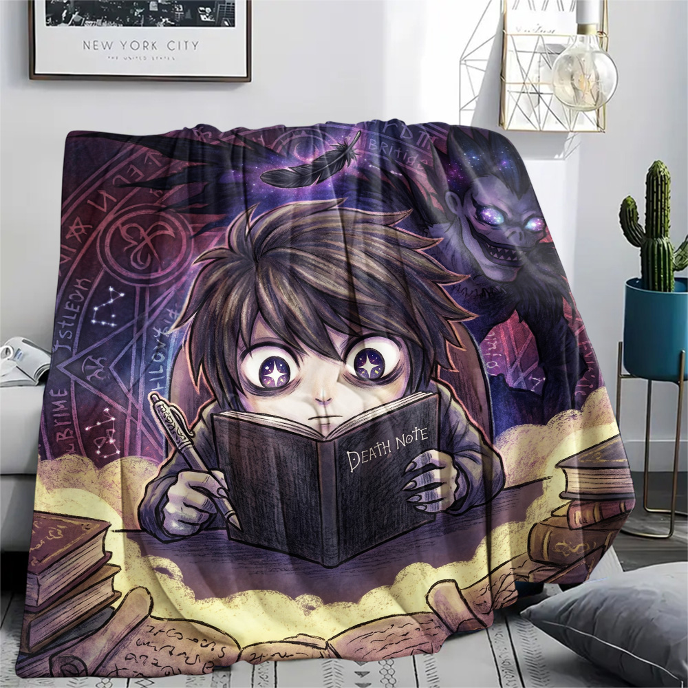 Home Textiles Notes - デスノート コージーフランネルブランケット 暖かいプリント柄 寝室、ベッド、ソファ、旅行、ピクニック活動に最適。-TING