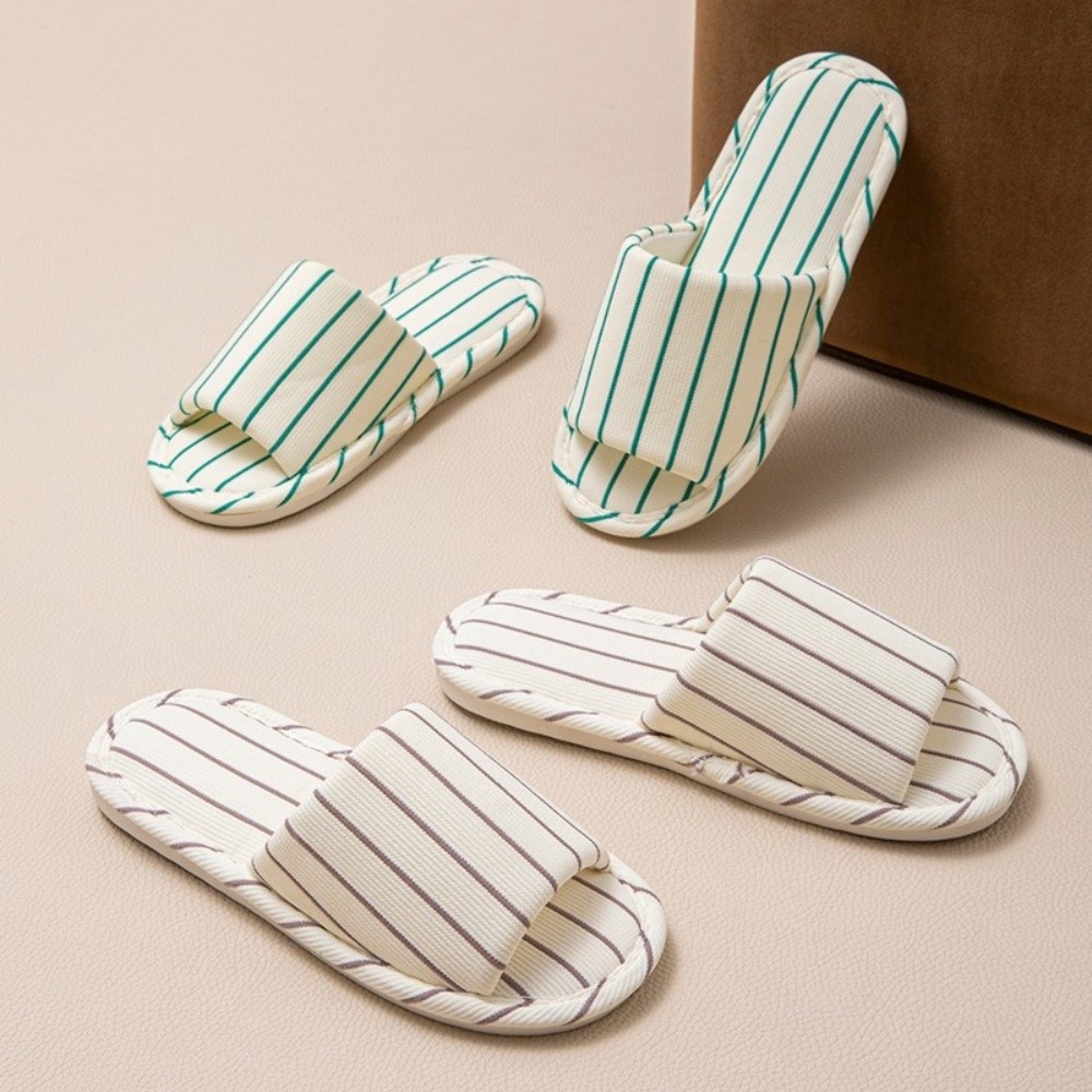 Home Textile - 1 ペア軽量ノンスリップ室内スリッパソフトソールリネンのようなハウススライドクッション付きオープントゥスリッポンスリッパ室内ウォーキング用