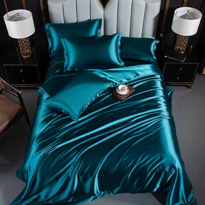 Silk Sheet Set - 高級100%純粋桑絹寝具セット ダブル ソリッドシルク ポリエステルサテン パープル ベビーベッドシーツ