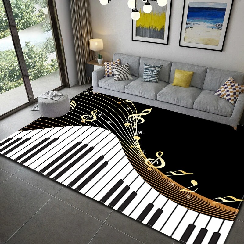 Home Textiles Notes - ピアノノート-音楽テーマのカーペット,家の装飾,寝室,リビングルーム,大面積,ベッドサイド,滑り止めフロアマット