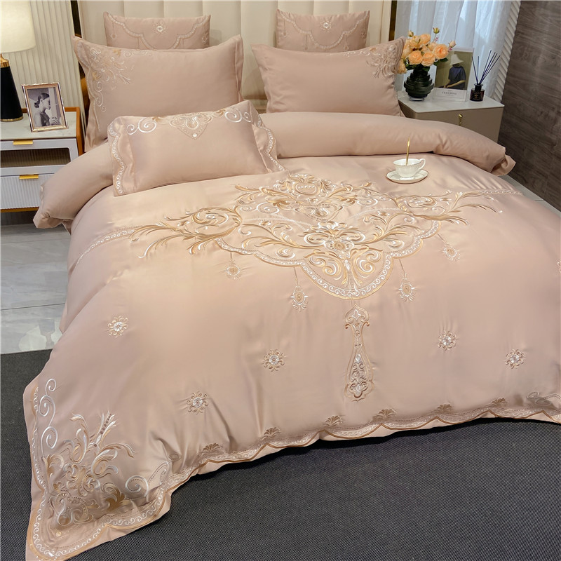 Silk Sheet Set - ヨーロッパ風ベッドシーツ4点セット 綿100% 高級感漂うアイスシルク掛け布団カバー 純綿寝具セット クイーン キングサイズ
