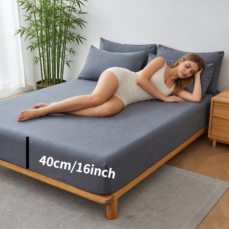 Bed Sheet Microfiber - 夏用竹繊維冷却フィットシーツ ソフトで通気性のあるマットレスカバー 360 ° 伸縮性のある滑り止めベッドプロテクター クイーンキングサイズ
