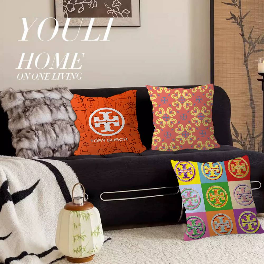 Luxury Home Textiles Usa - ラグジュアリーブランドT-Tory B-Burchロゴ入りクッションカバー、枕カバー、装飾用枕カバー、プリントクッションケース（ソファ用）