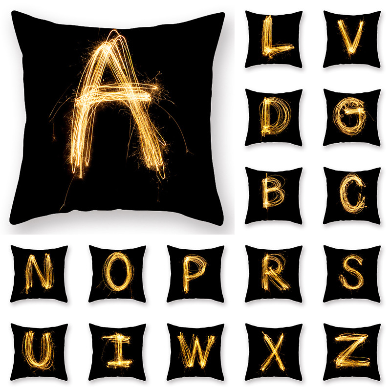 Luxury Home Textiles Usa - 熱い販売枕カバー花火ブラックゴールドアルファベット高級印刷正方形ジッパー付き枕カバーパーソナライズされた枕カバー