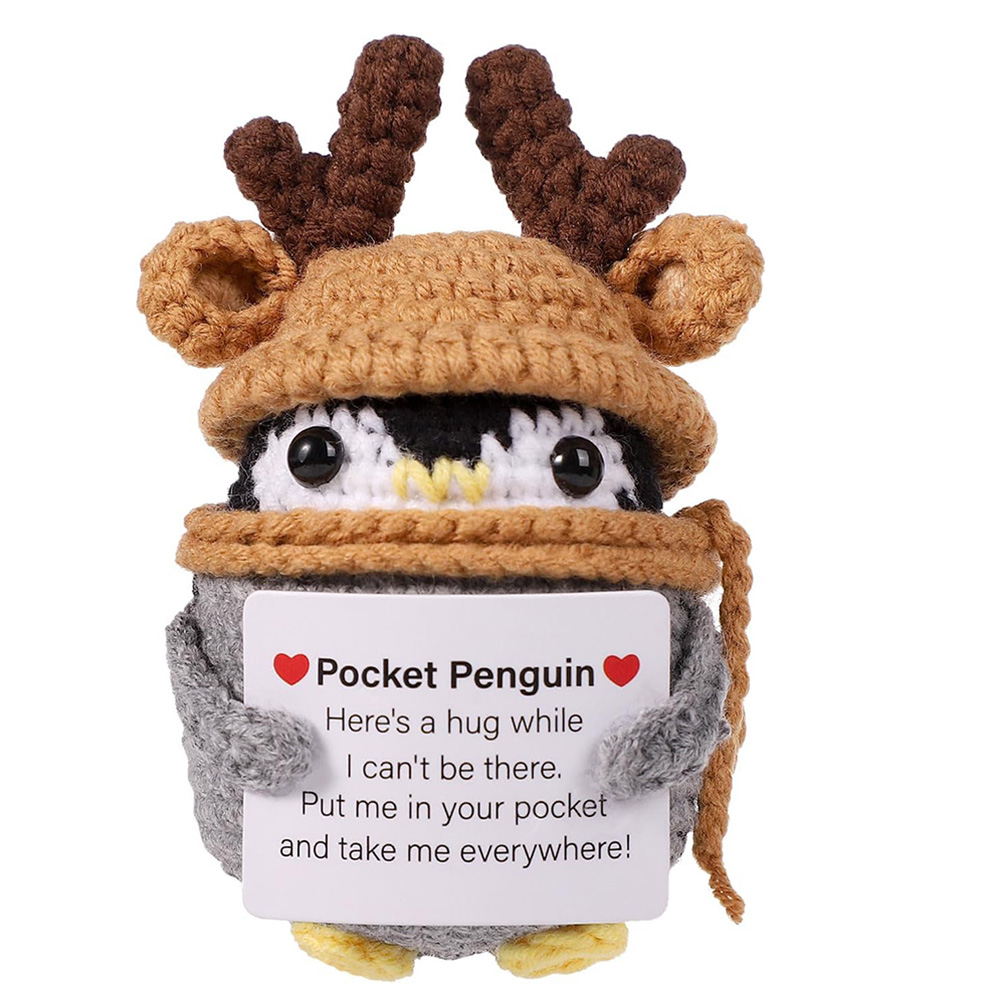 手作りポジティブエネルギーペンギン人形カード付き家の装飾ニッ - Home Textiles Europe のレビューと価格