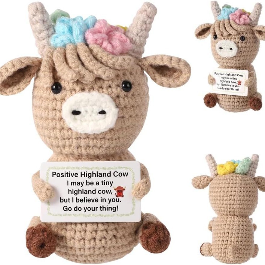 かぎ針編みの感情的な牛のぬいぐるみデコレーションデスクアクセ - Home Textiles Europe のレビューと価格