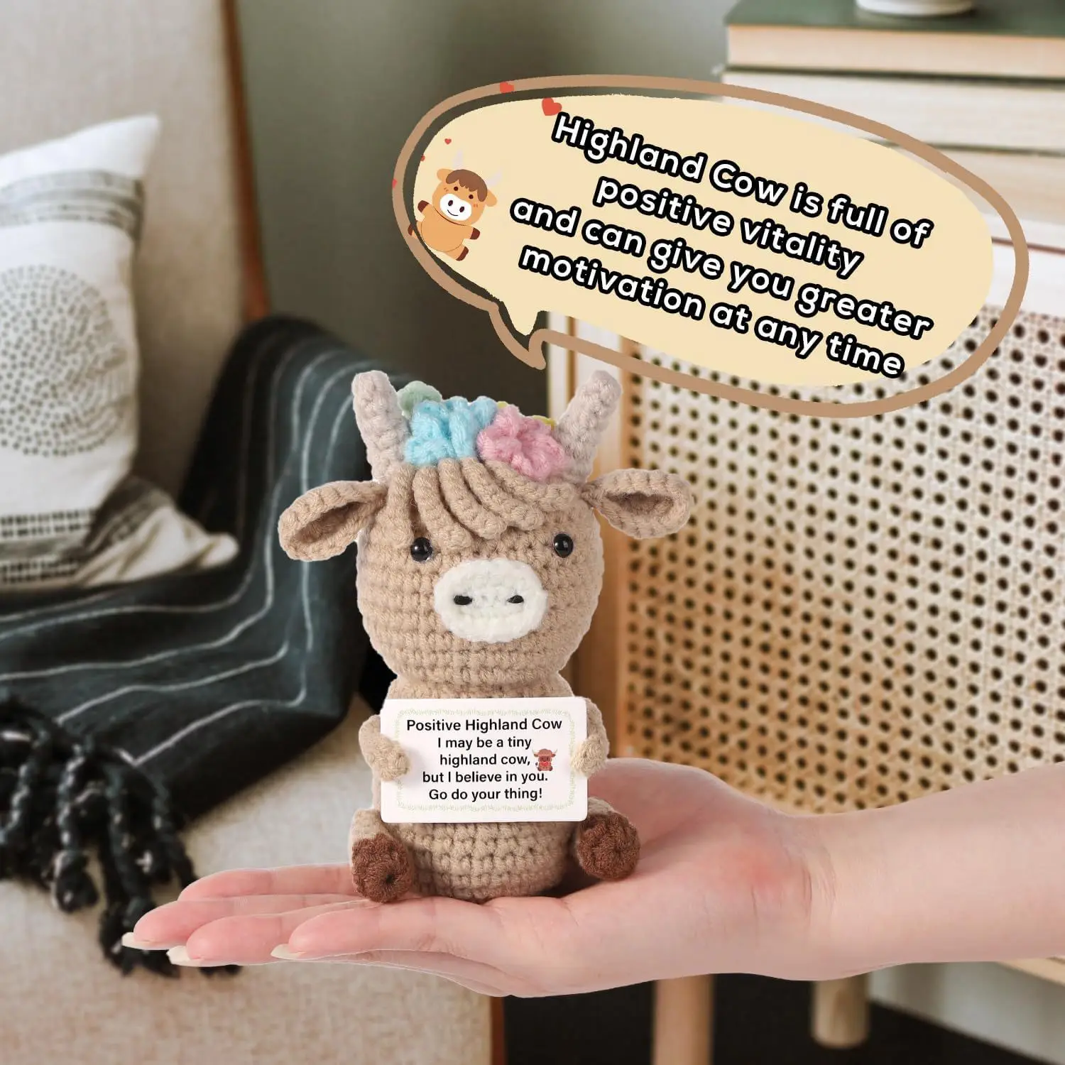 かぎ針編みの感情的な牛のぬいぐるみデコレーションデスクアクセ - Home Textiles Europe のレビューと価格