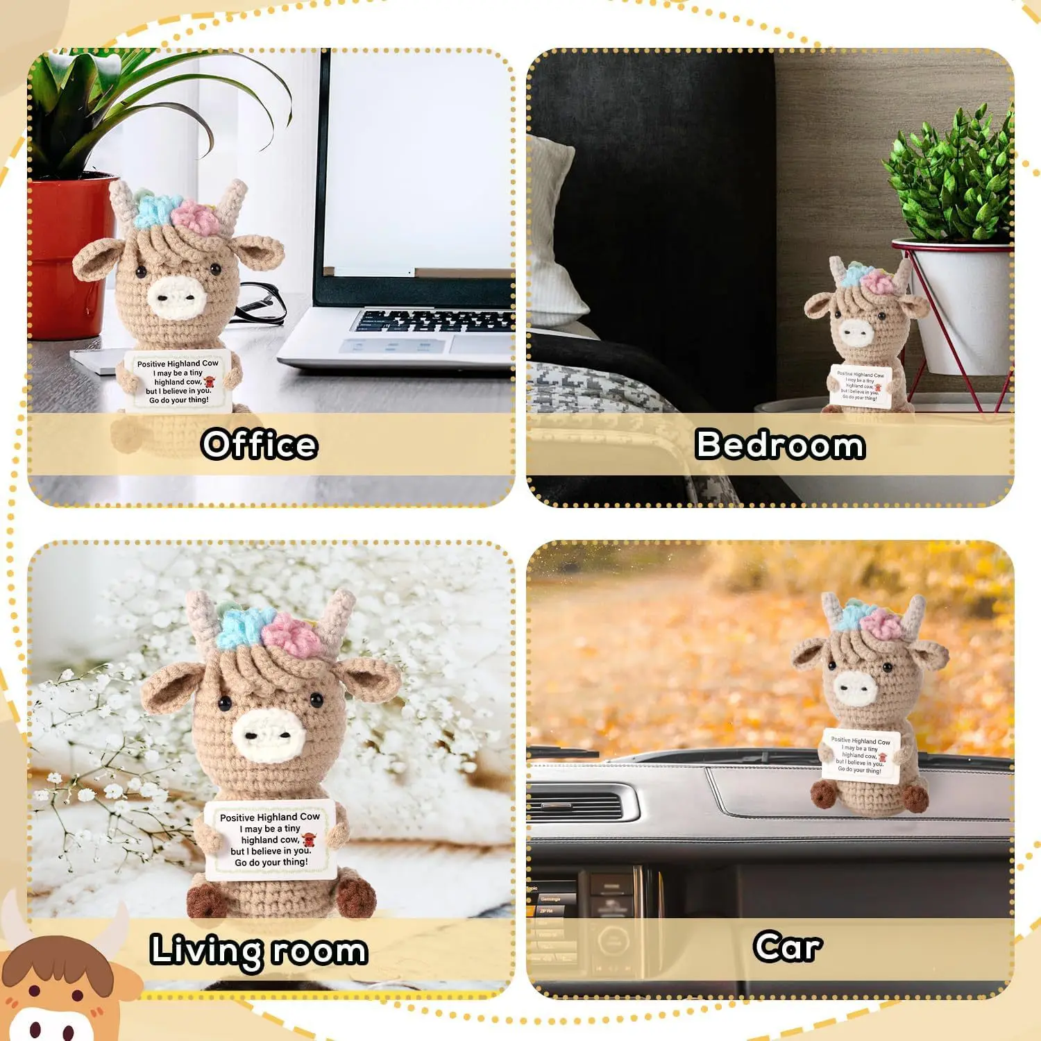 かぎ針編みの感情的な牛のぬいぐるみデコレーションデスクアクセ - Home Textiles Europe のレビューと価格