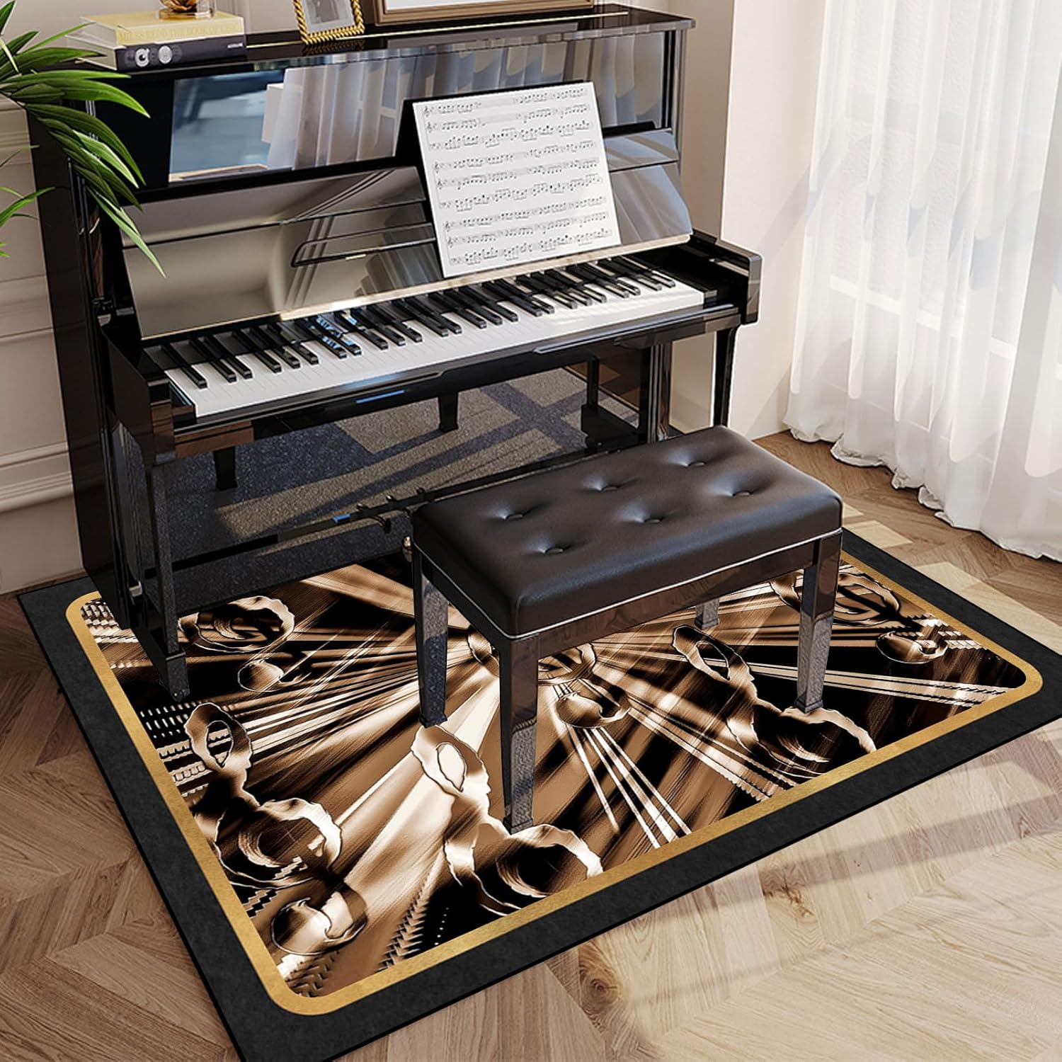 音符G音記号パターンカーペット、ゴールデンハイノートデザイン - Home Textiles Notes のレビューと価格