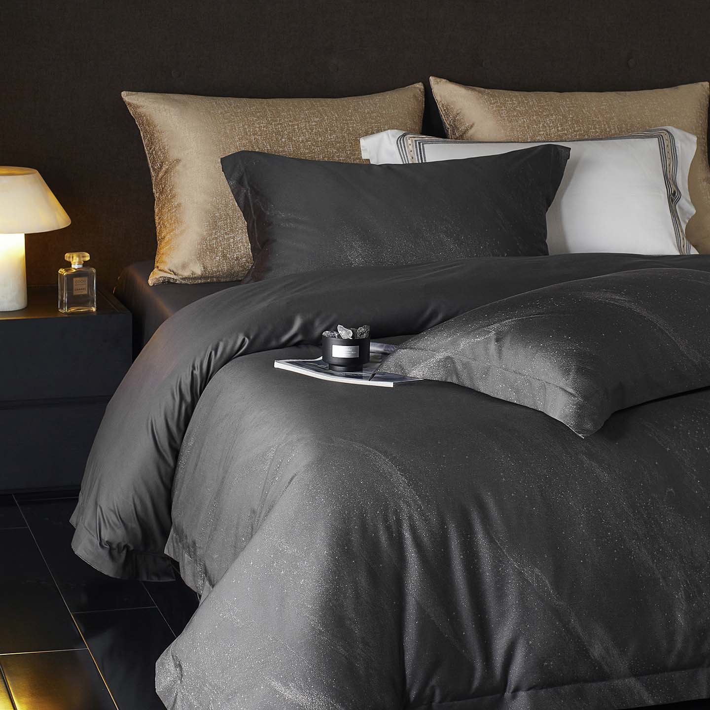 プレミアムリヨセルコットンジャカード4点寝具セット、ダークグ - Home Textiles Premium のレビューと価格