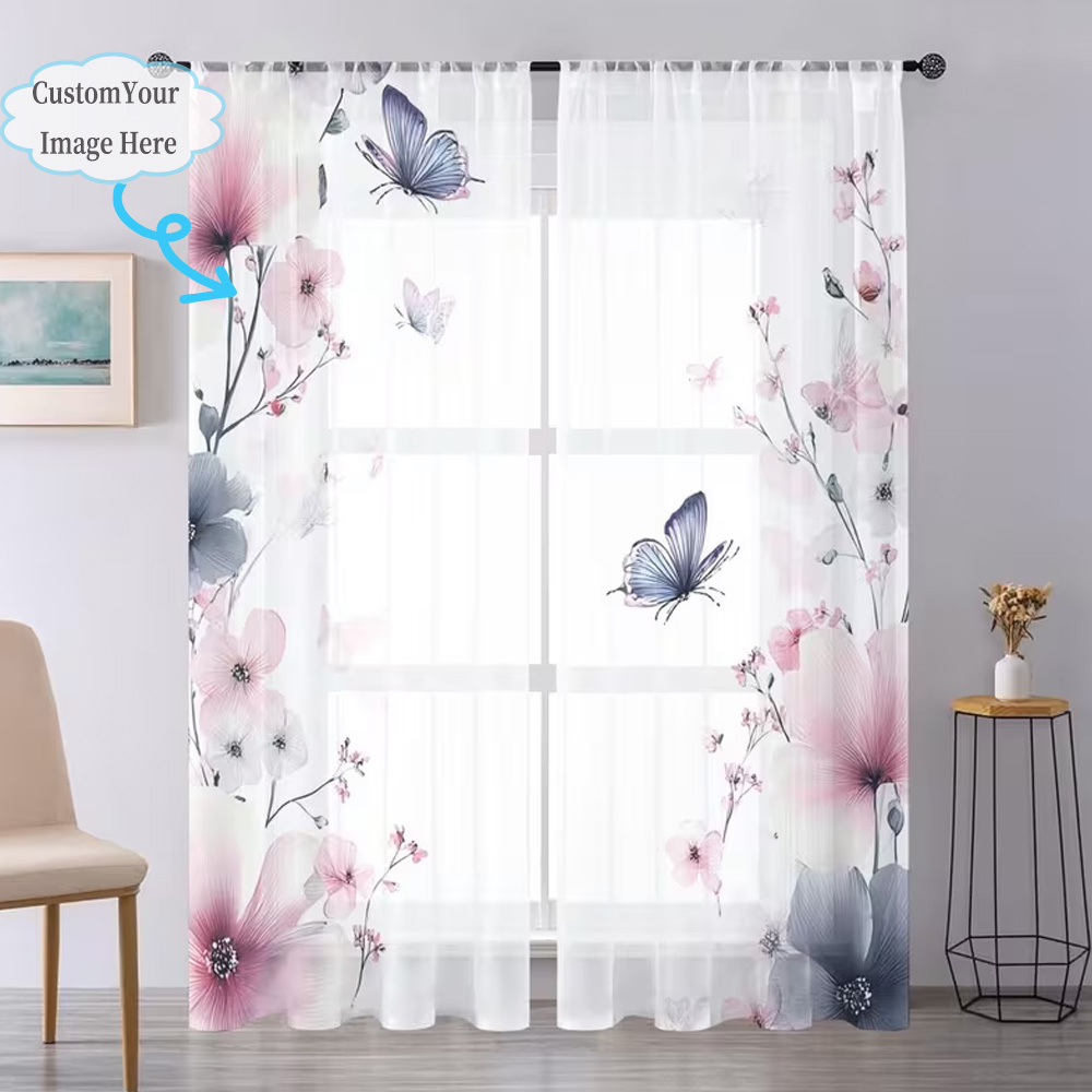 カスタム2Dフラット2枚組シアーカーテン、お好みのデザイン/ - Home Textile のレビューと価格