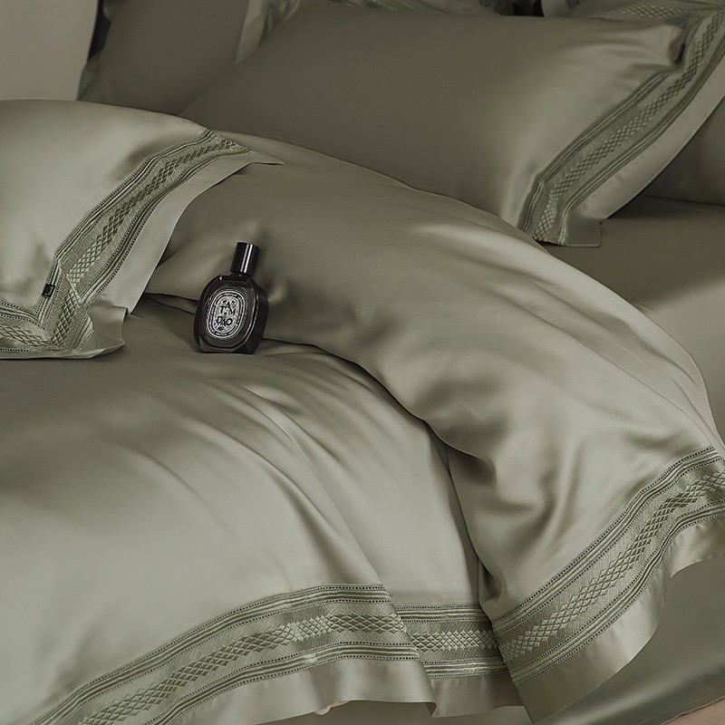 プレミアムマットカグリーンとダスティピンクの寝具、中空アウト - Home Textiles Premium のレビューと価格