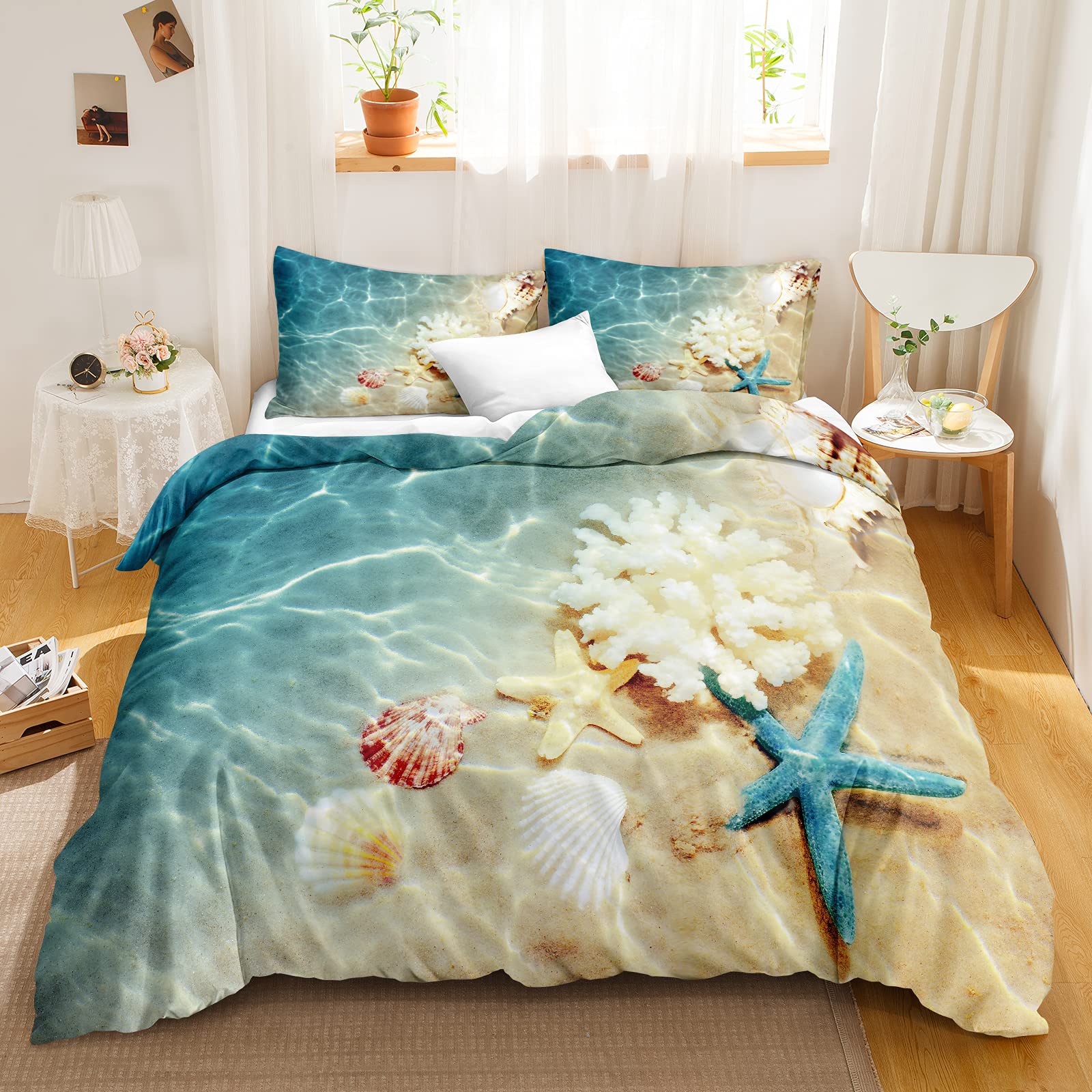 ビーチ掛け布団カバー、海岸布団カバークイーン、ティーンガール - Bed Sheet Microfiber のレビューと価格