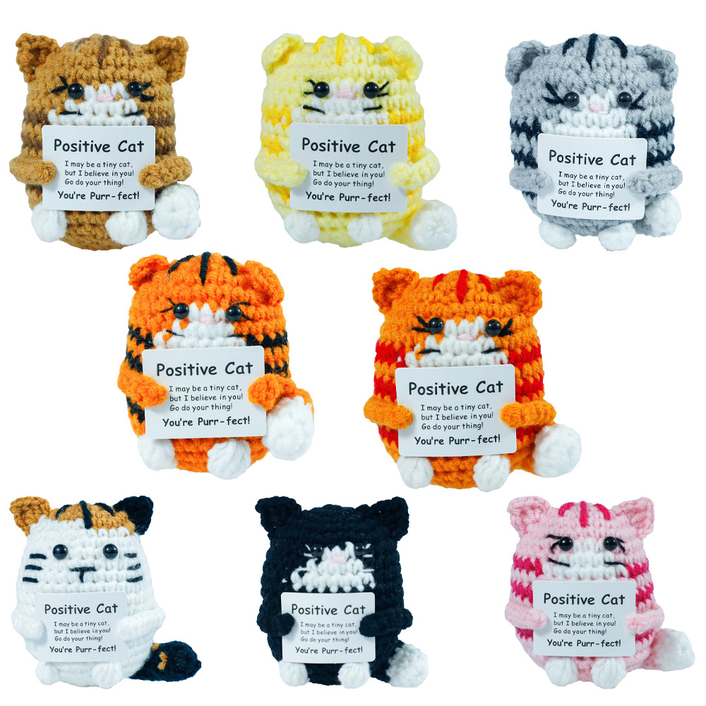 面白い編み物のポジティブな猫のぬいぐるみ、カード付き、家の部 - Home Textiles Europe のレビューと価格