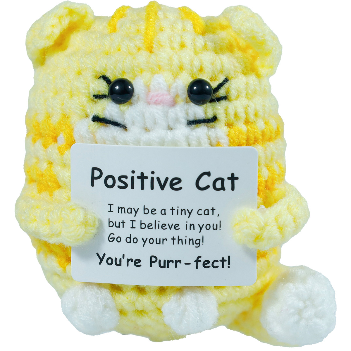 面白い編み物のポジティブな猫のぬいぐるみ、カード付き、家の部 - Home Textiles Europe のレビューと価格