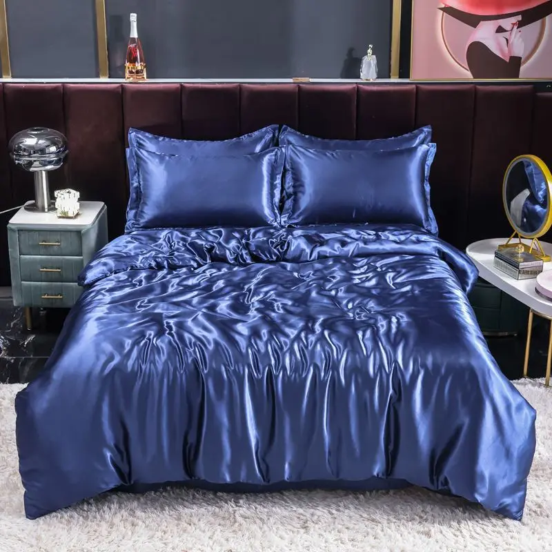 北欧サテンシルク寝具セット布団カバーベッドシート枕カバー高級 - Silk Sheet Set のレビューと価格