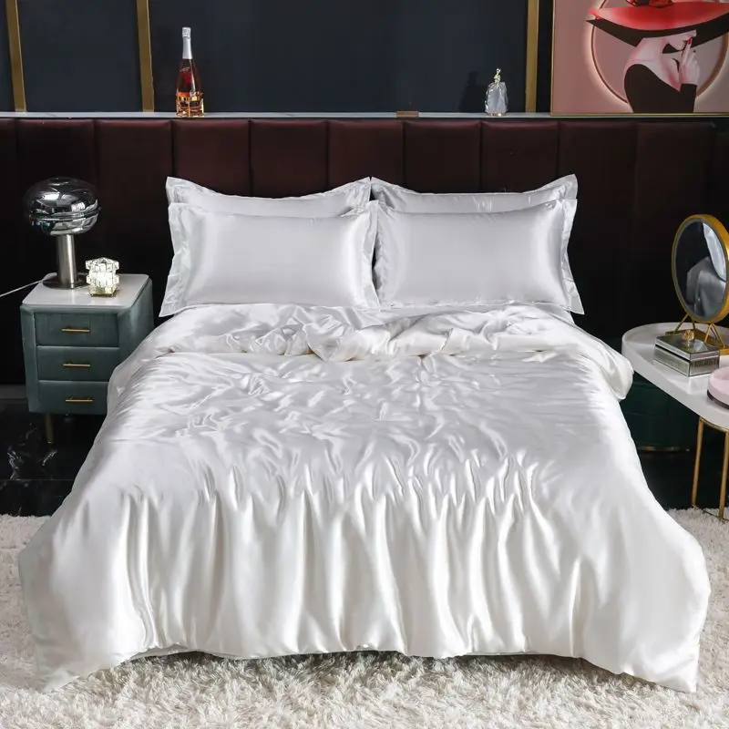 北欧サテンシルク寝具セット布団カバーベッドシート枕カバー高級 - Silk Sheet Set のレビューと価格