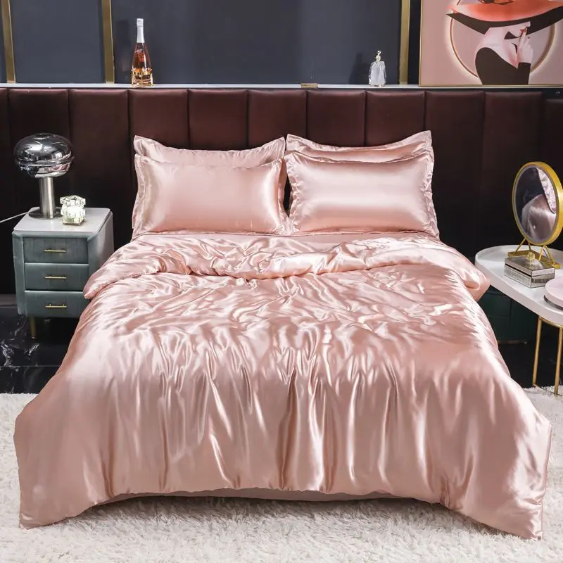 北欧サテンシルク寝具セット布団カバーベッドシート枕カバー高級 - Silk Sheet Set のレビューと価格