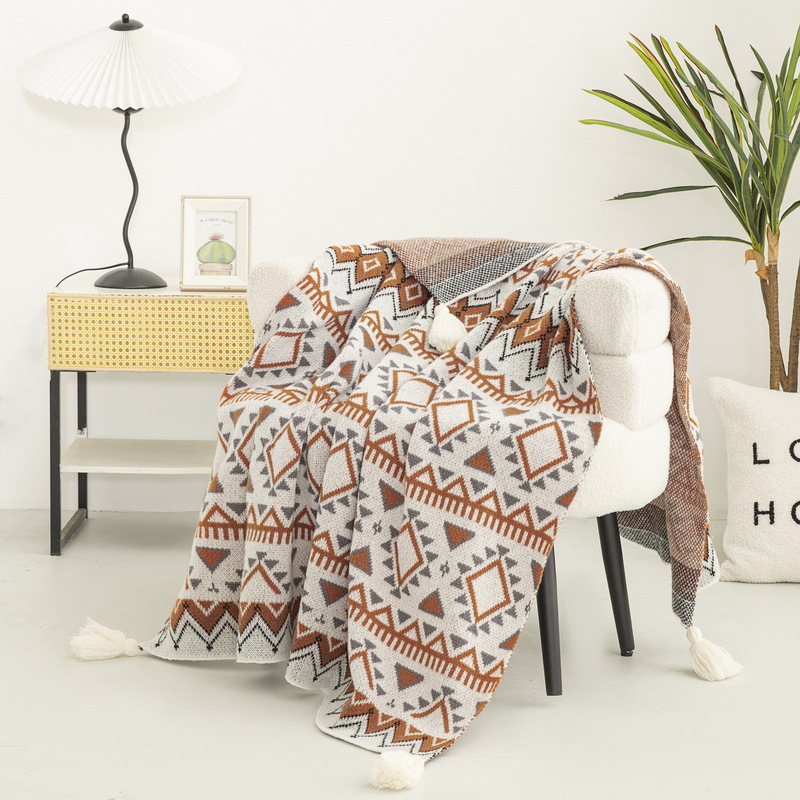 ボヘミアンスタイルプリントニットブランケット高級肌に優しいシ - Home Textiles Europe のレビューと価格