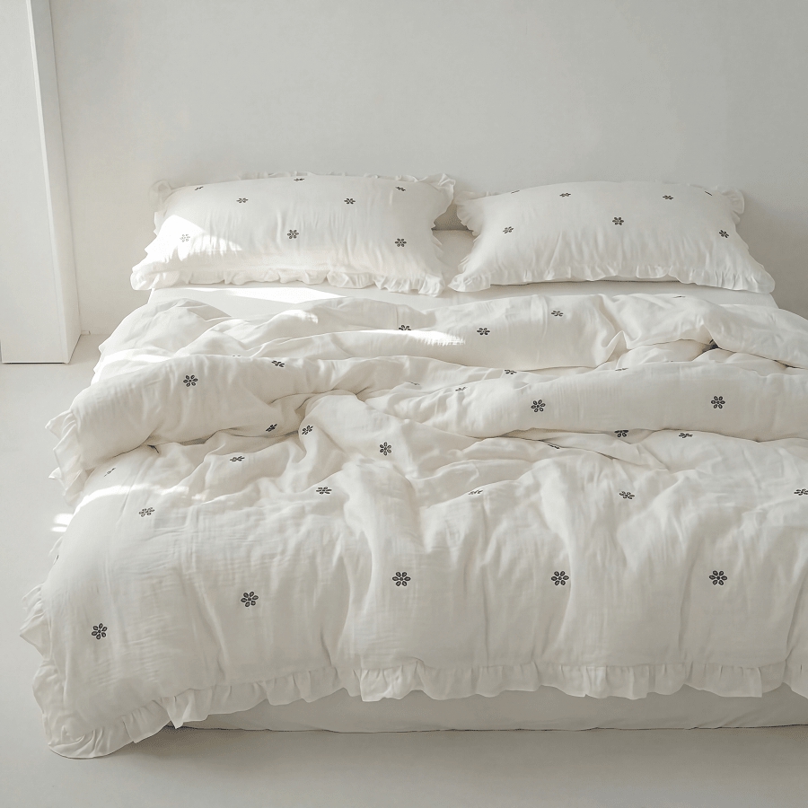 女の子用3点セット ホワイトラッフル掛け布団カバー、110G - Home Textiles Premium のレビューと価格