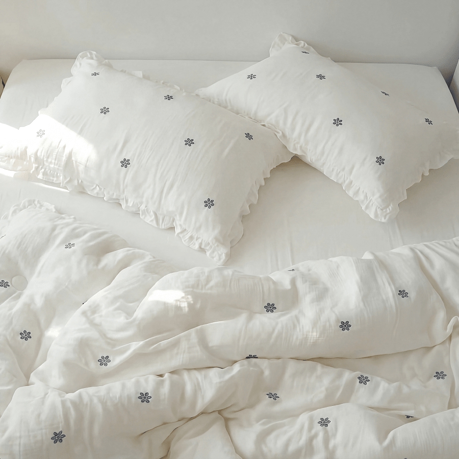女の子用3点セット ホワイトラッフル掛け布団カバー、110G - Home Textiles Premium のレビューと価格