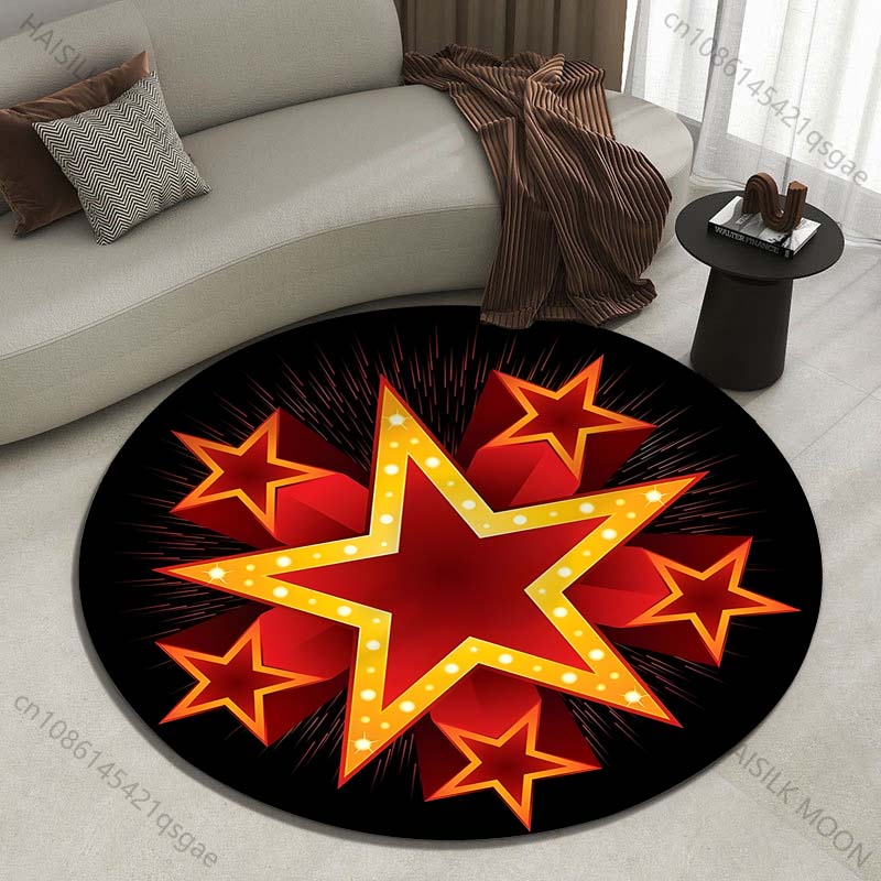 複数のサイズ、5つの光る赤い星がプリントされた丸型カーペット - Luxury Home Textiles Usa のレビューと価格