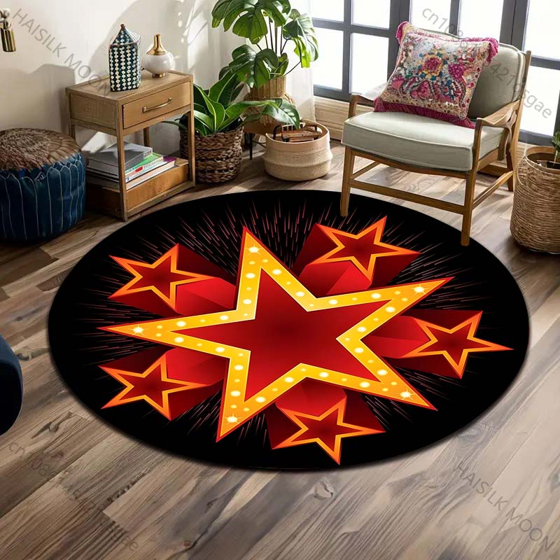 複数のサイズ、5つの光る赤い星がプリントされた丸型カーペット - Luxury Home Textiles Usa のレビューと価格