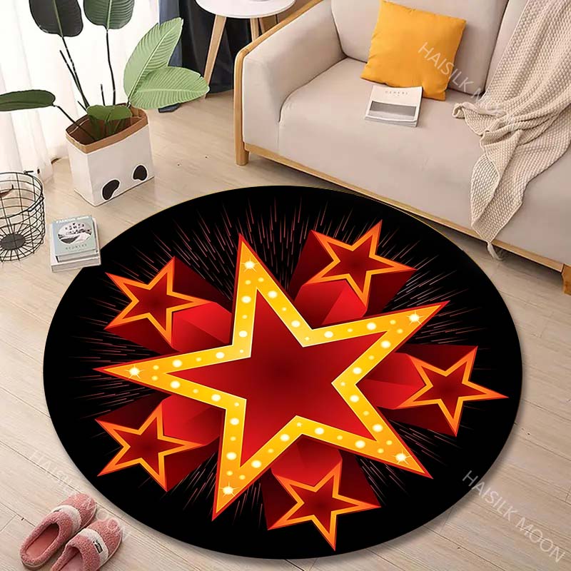複数のサイズ、5つの光る赤い星がプリントされた丸型カーペット - Luxury Home Textiles Usa のレビューと価格