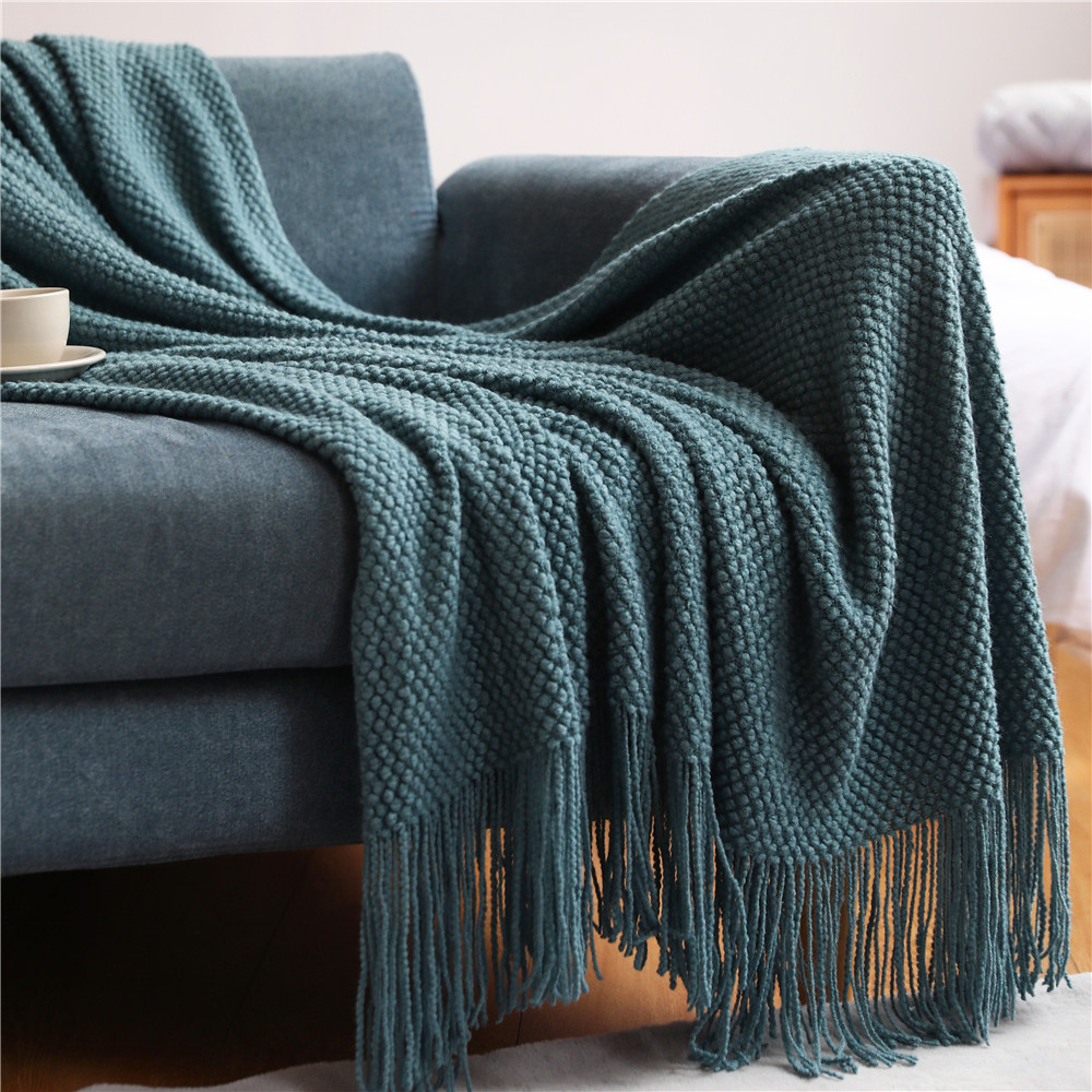厚手のニットブランケット,コーングリーン,エンボスワッフル, - Home Textiles Europe のレビューと価格