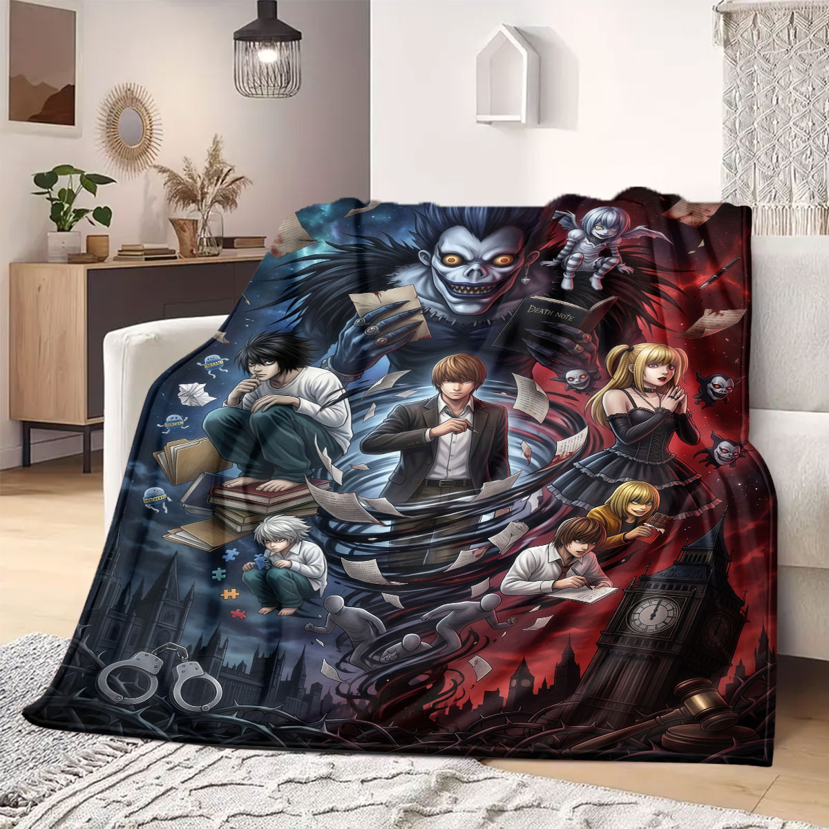 デスノート グランドカートゥーンフランネルブランケット、ソフ - Home Textiles Notes のレビューと価格