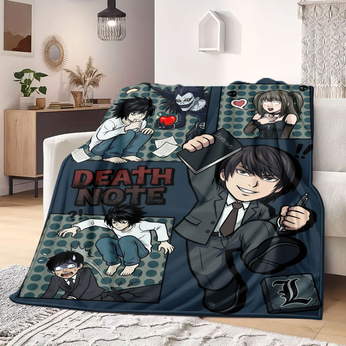 デスノート グランドカートゥーンフランネルブランケット、ソフ - Home Textiles Notes のレビューと価格