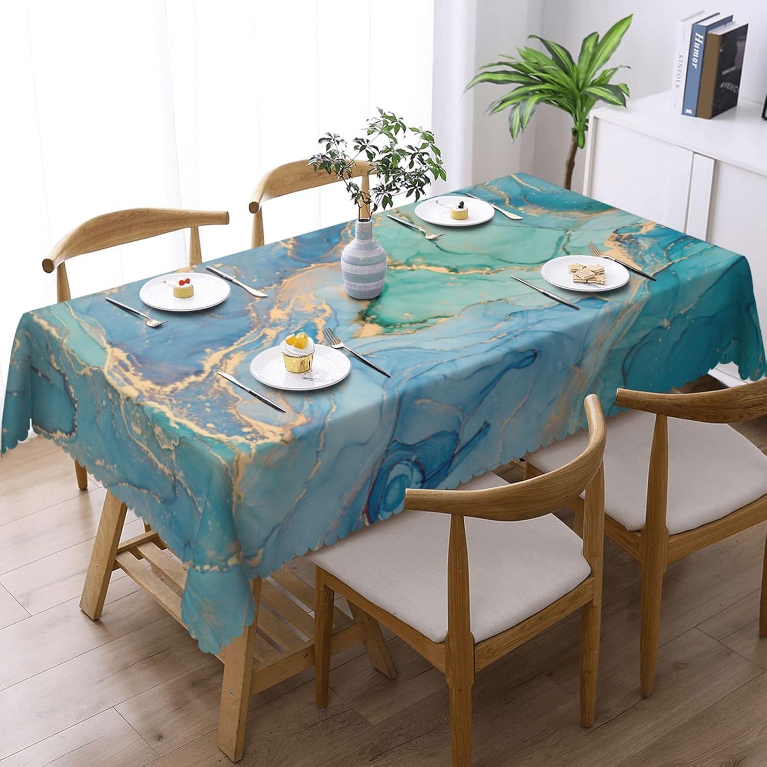 高級ティールマーブルフロイドテーブルクロス、プレミアムターコ - Home Textiles Premium のレビューと価格